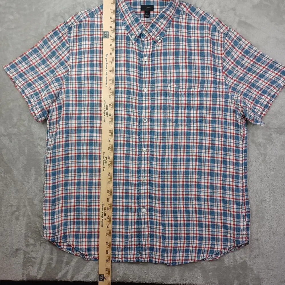 J. CREW Baird McNutt 100% Irish Linen Shirt Mens XL Plaid Vintage Button Down
